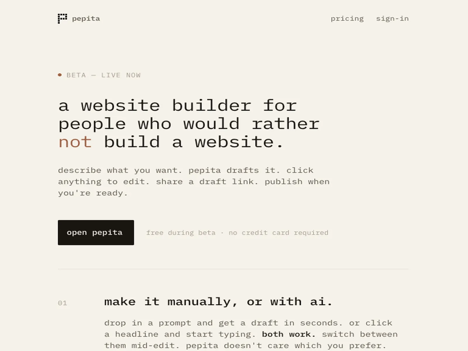 Screenshot of pepita.dev